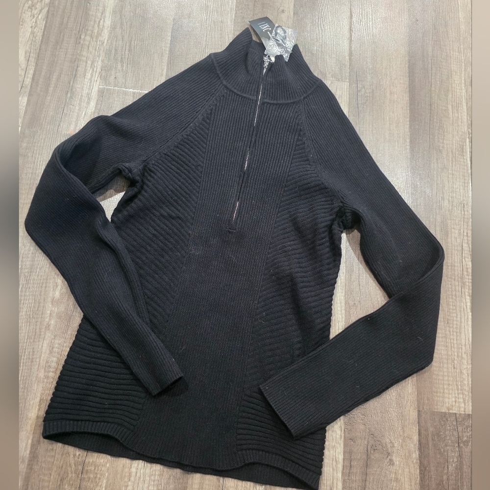 Nwt INC BLACK 1/4 ZIP HIGH NECK SWEATER RIBBED PREPPY 90S Y2K classy Cardigan - Picture 6 of 9
